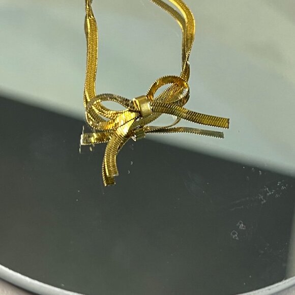 Panacea Gold Snake Chain Bow Necklace 14K Plated Minimalist Holiday Gift NWT - Picture 10 of 12